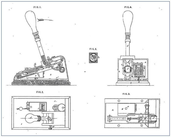 Ontwerptekening uit de patentaanvraag van Carle Busch (c) Londen - The British Library - Business & IP Centre